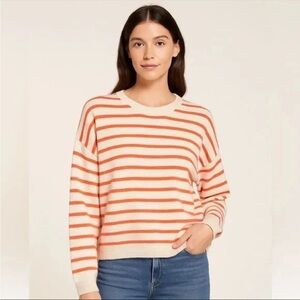 Joie White Pink Striped 100% Cashmere Sweater Small
